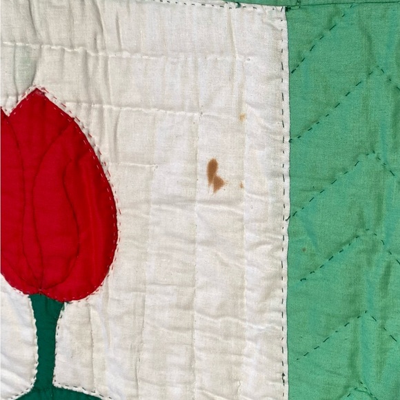 Vintage Handstitched Appliqué Quilt with Tulips 69” x 90” - Picture 8 of 12
